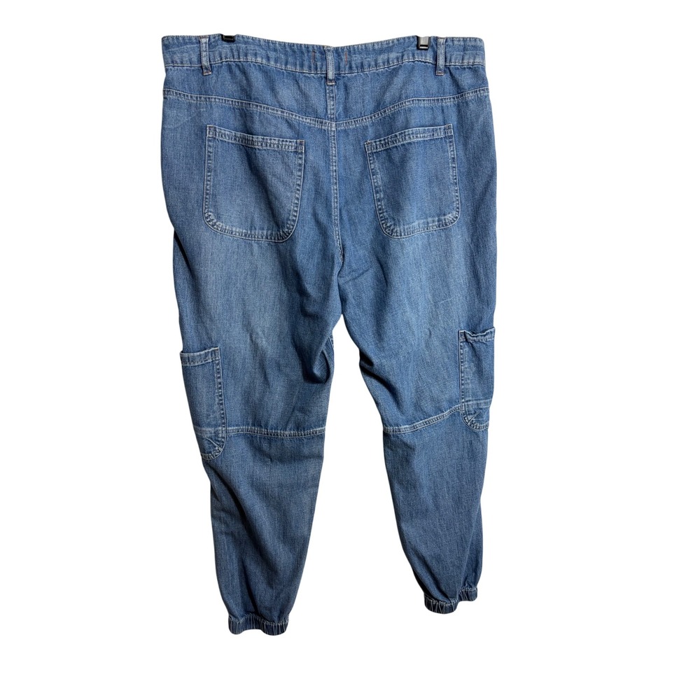 Sundance Jolienne Cargo Denim Jogger Pants exposed Button Fly 14 Medium Wash - Picture 3 of 8